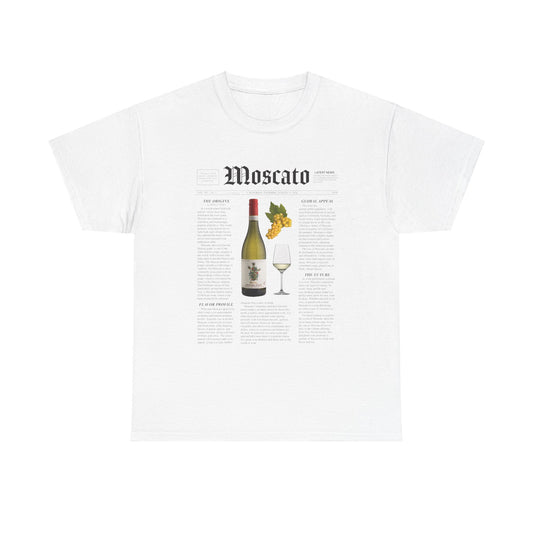 Moscato News newspaper article layout design printed on a classic tee