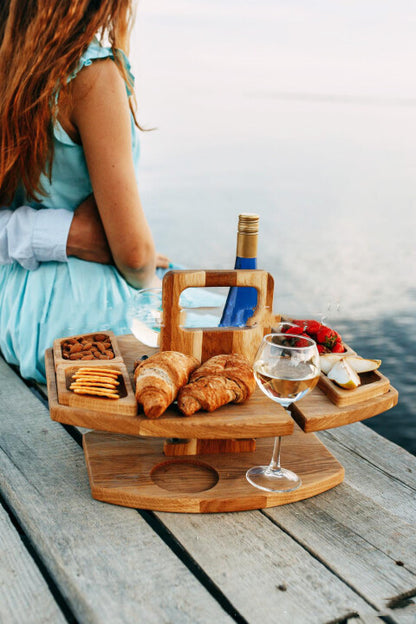 Portable Wine & Picnic Tray — Outdoor Wine Board with Bottle & Glass Holders