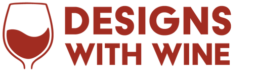 Logo for 'Designs with Wine' featuring a wine glass icon on a transparent background.