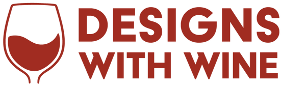 Logo for 'Designs with Wine' featuring a wine glass icon on a transparent background.