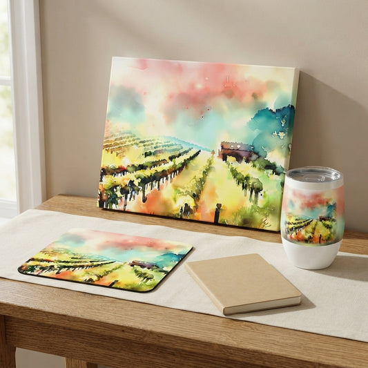 Watercolor Vineyards Set — Wine Tumbler, Canvas & Mouse Pad