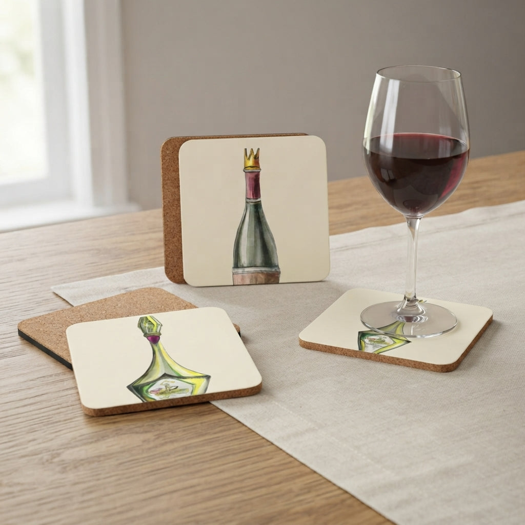 Coaster Trio — Golden Decanter I, II & Wine Bottle