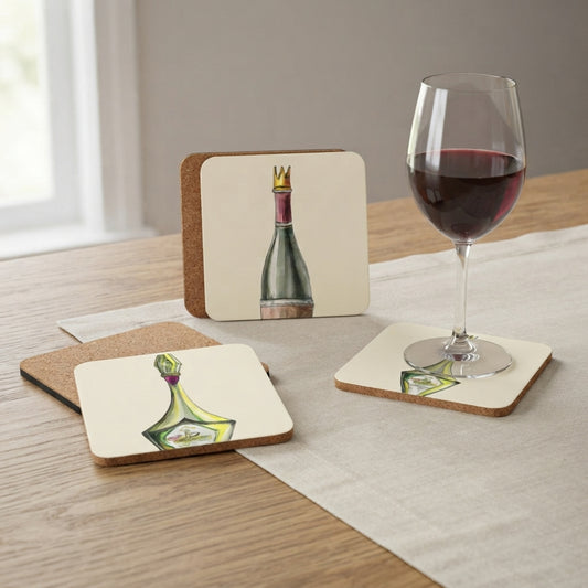 Coaster Trio — Golden Decanter I, II & Wine Bottle