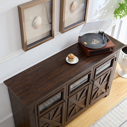3-Door Farmhouse Buffet & Wine Bar Cabinet — Espresso Finish
