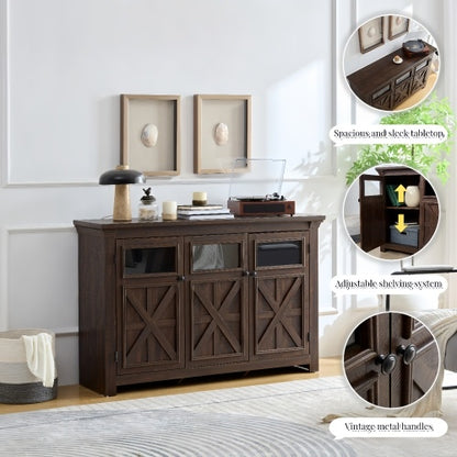 3-Door Farmhouse Buffet & Wine Bar Cabinet — Espresso Finish