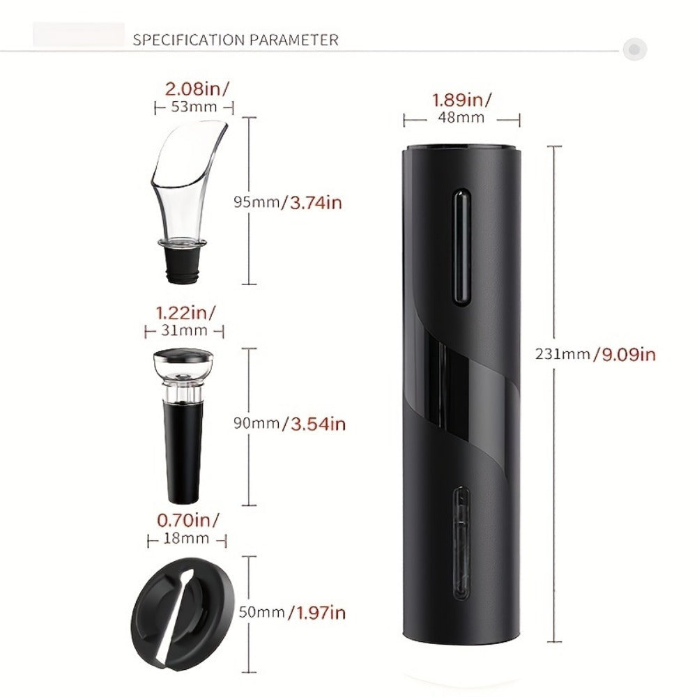 Black electric wine opener set with automatic one-touch corkscrew