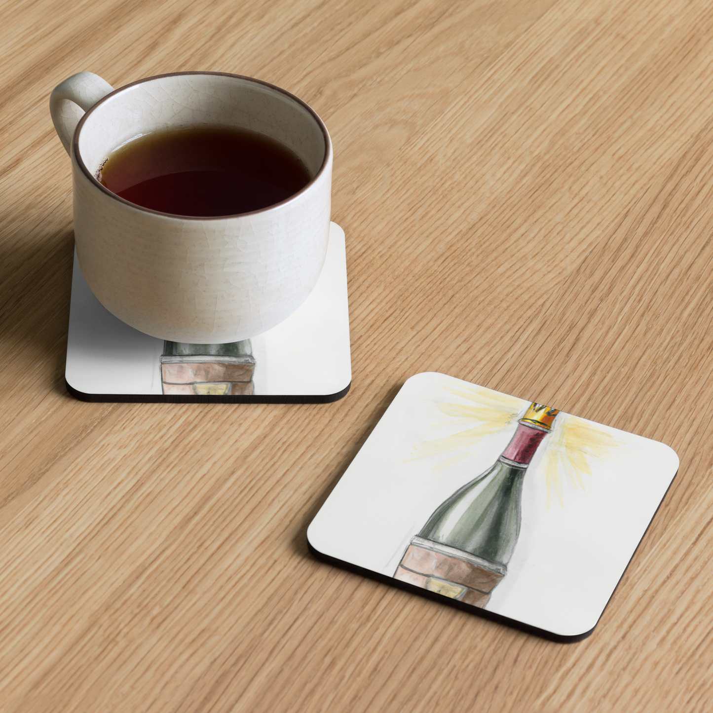 Wine bottle cork-back coaster, included in the housewarming bundle