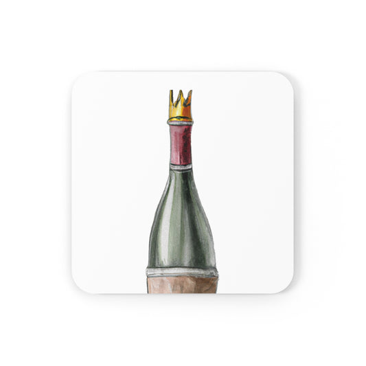 Wine Bottle cork-back coaster — watercolor crowned wine bottle, front view