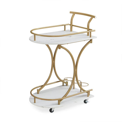 2-Tier Gold Bar Cart with Wine Rack & Glass Holder
