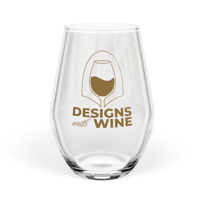 Component reference: White Wine Lover stemless glass — arch logo in gold, front view