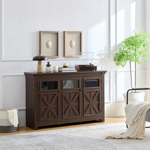 3-Door Farmhouse Buffet & Wine Bar Cabinet — Espresso Finish