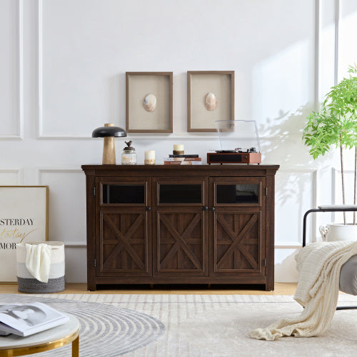 3-Door Farmhouse Buffet & Wine Bar Cabinet — Espresso Finish