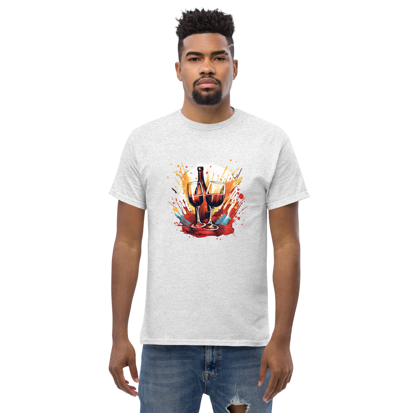 Abstract wine splash artwork in motion printed on a classic tee