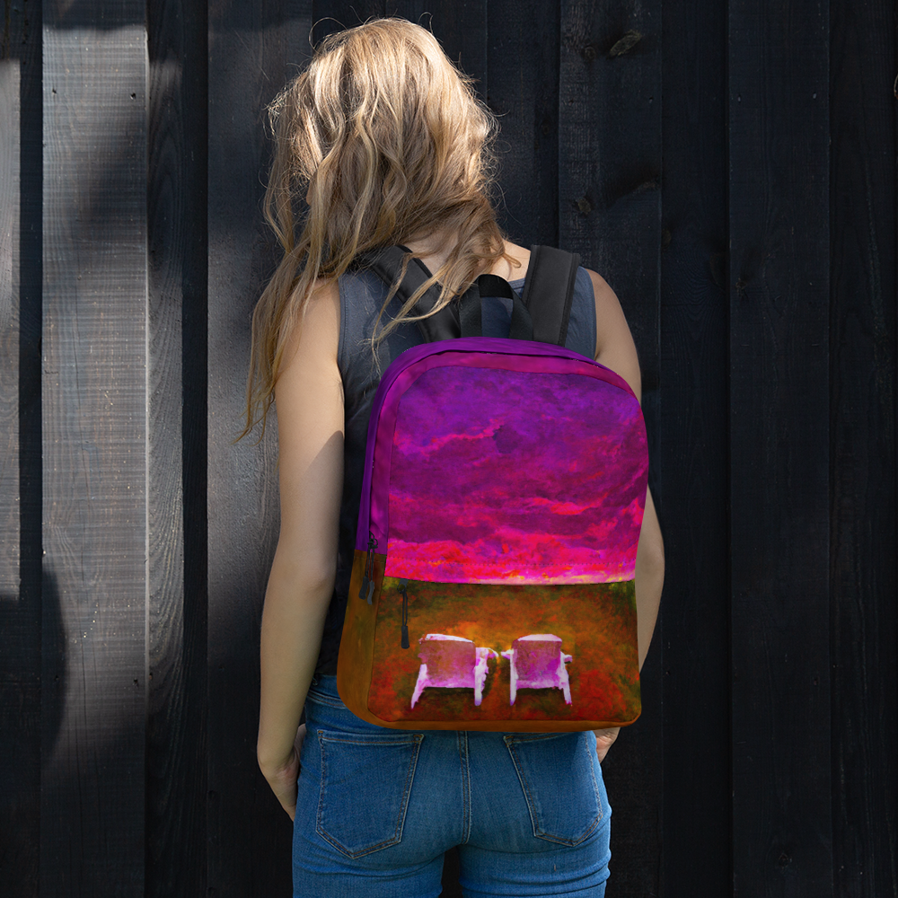 Surreal Sunset artwork printed across a medium backpack with padded straps