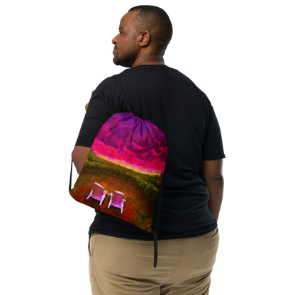 Surreal Sunset artwork printed on a drawstring cinch bag