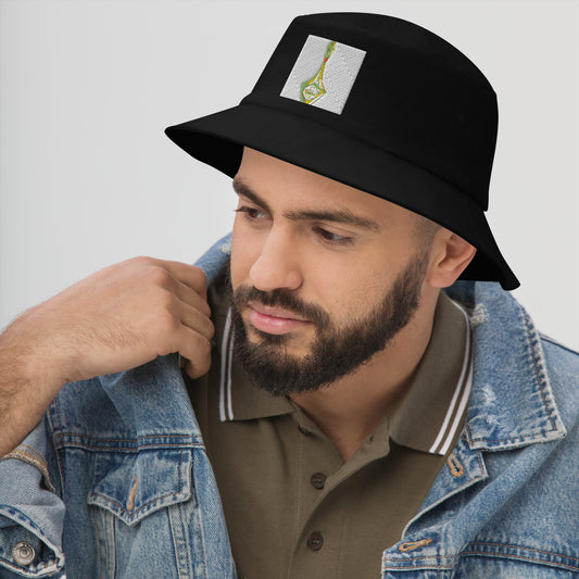 Royal Bottle crowned wine bottle design on a cotton twill bucket hat