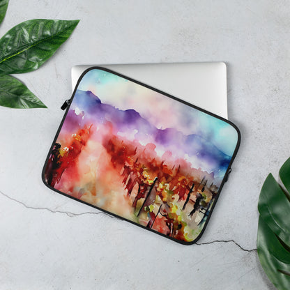 Fiery Vines vineyard artwork on a neoprene laptop sleeve with zipper