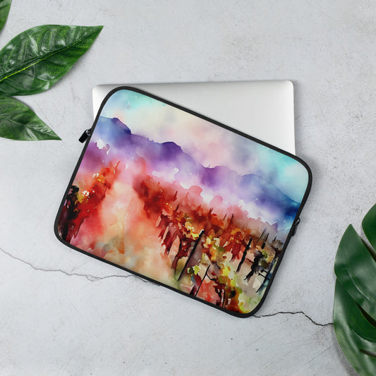 Fiery Vines vineyard artwork on a neoprene laptop sleeve with zipper