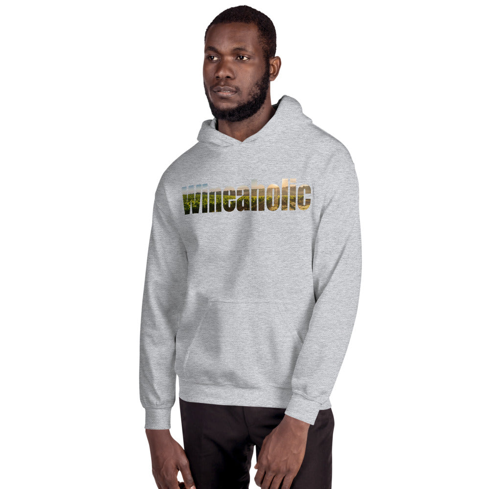 Wineaholic design on a cozy unisex hoodie