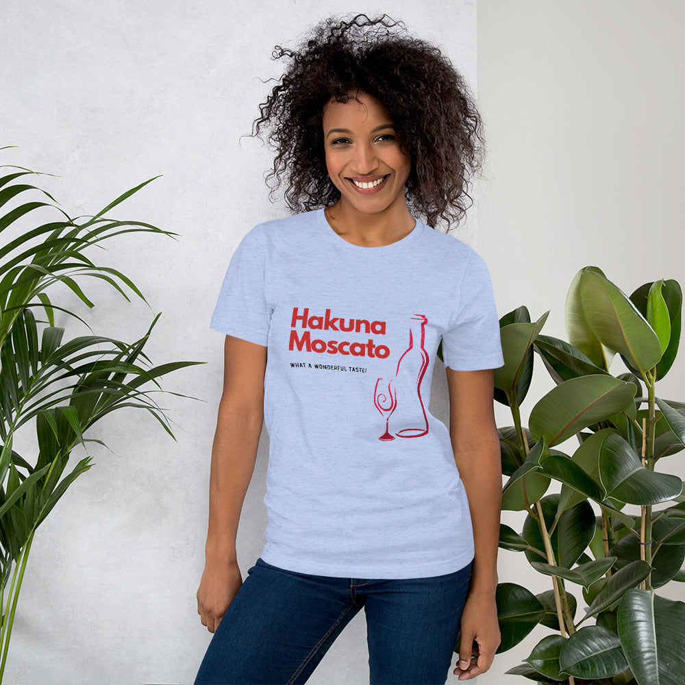 Hakuna Moscato playful lettering design printed on a soft unisex tee