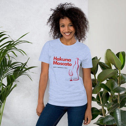 Hakuna Moscato playful lettering design printed on a soft unisex tee