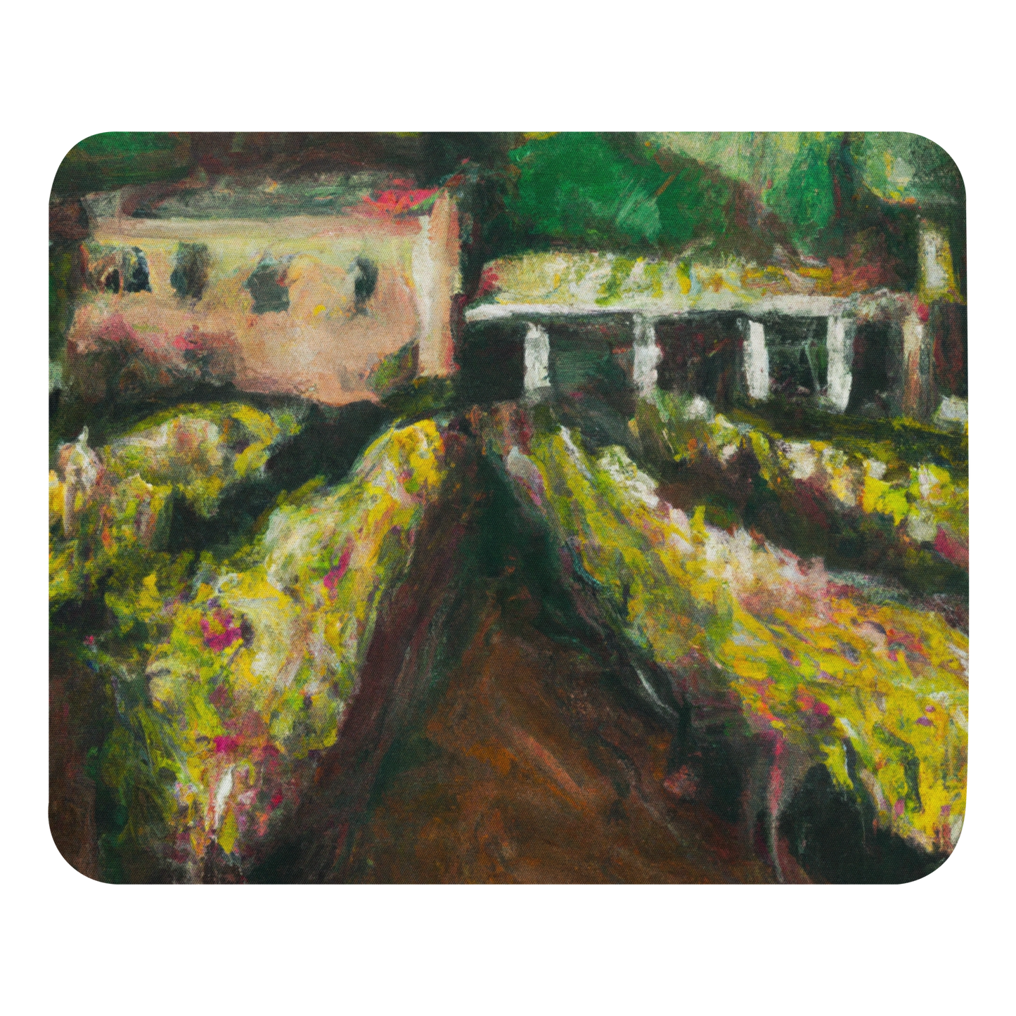 Impressionist villa vineyard painting on a rectangular mouse pad