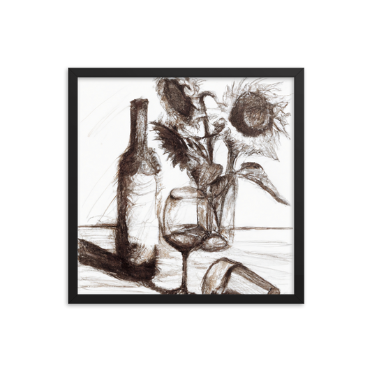 Still Life in Ink — Framed Wine Art Print — Black
